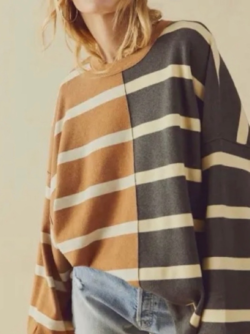 Free People Brown Gray Cream
Uptown Striped Pullover Crewneck
Sweater
